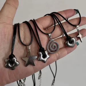 Unisex Hollow Titanium Steel Star Pentagram Pendant Necklace