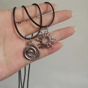 Burning Sun Pendant Necklace on Leather Rope