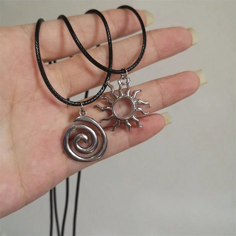 Burning Sun Pendant Necklace on Leather Rope