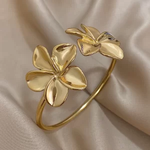 Stainless Steel Gold/Silver Double Flower Cuff Bangle