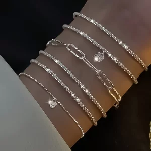 Women’s 6Pcs 925 Sterling Silver Rhinestone Bracelet