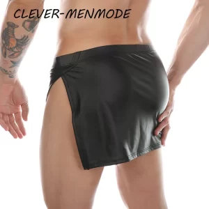Men’s Sexy PU Leather Side Opening Skirt