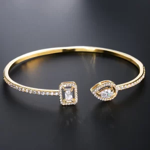 Cubic Zirconia Geometry Gold/Silver Colour Cuff Bangle