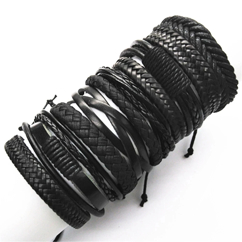 Unisex 10 Pcs/set Handmade Black Wrap Woven Bracelet