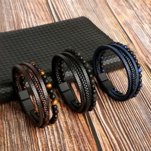 Men’s Classic Beaded Multi-Layer Leather Bracelet