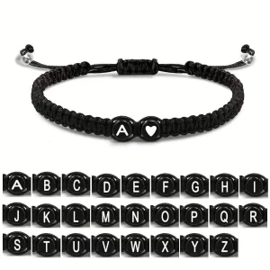 Unisex Handmade Adjustable A-Z Heart Braided Bracelet
