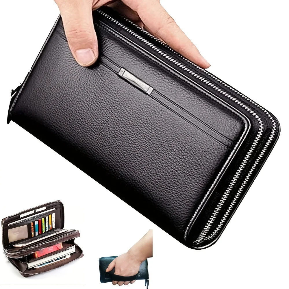Men's Large Long Leather Clutch Wallet