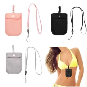 RFID Blocking Bra Wallet with Adjustable Elastic Strap