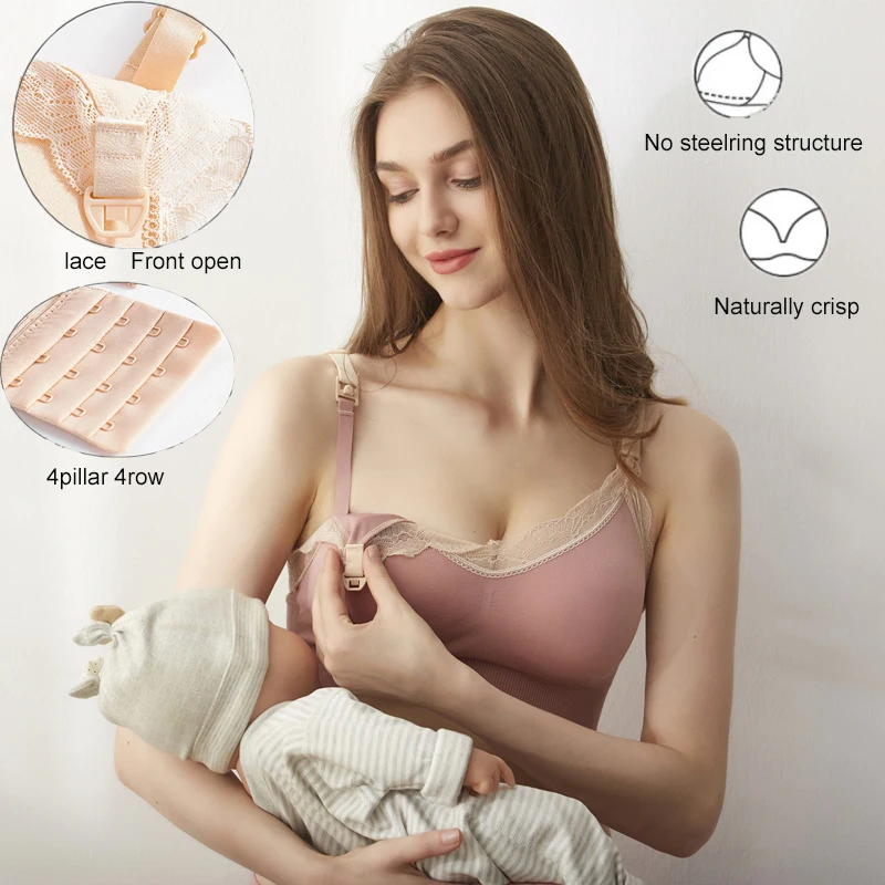 Soft Lace Breathable Seamless Wireless Back-Open Nursing Bra