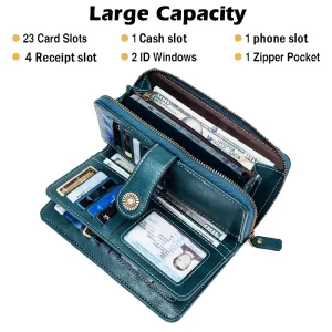 Unisex RFID Anti-Theft Retro Leather Long Clutch Wallet