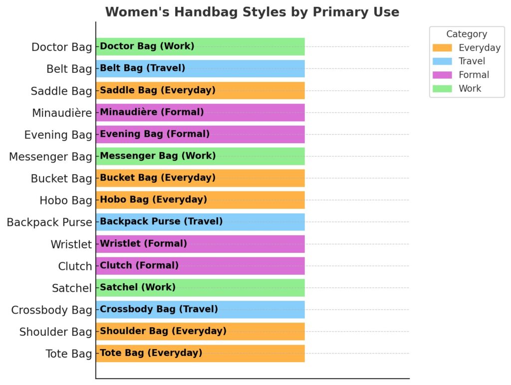 different types of women's handbags chart