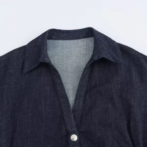 Denim MIDI dress with Lapel Side Zipper