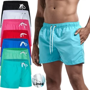 Men’s Quick Dry Lightweight Drawstring Swim Trunks with Side Pockets