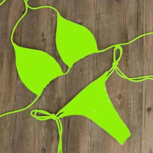 Solid Colour Tie-Side G-String Bikini Set