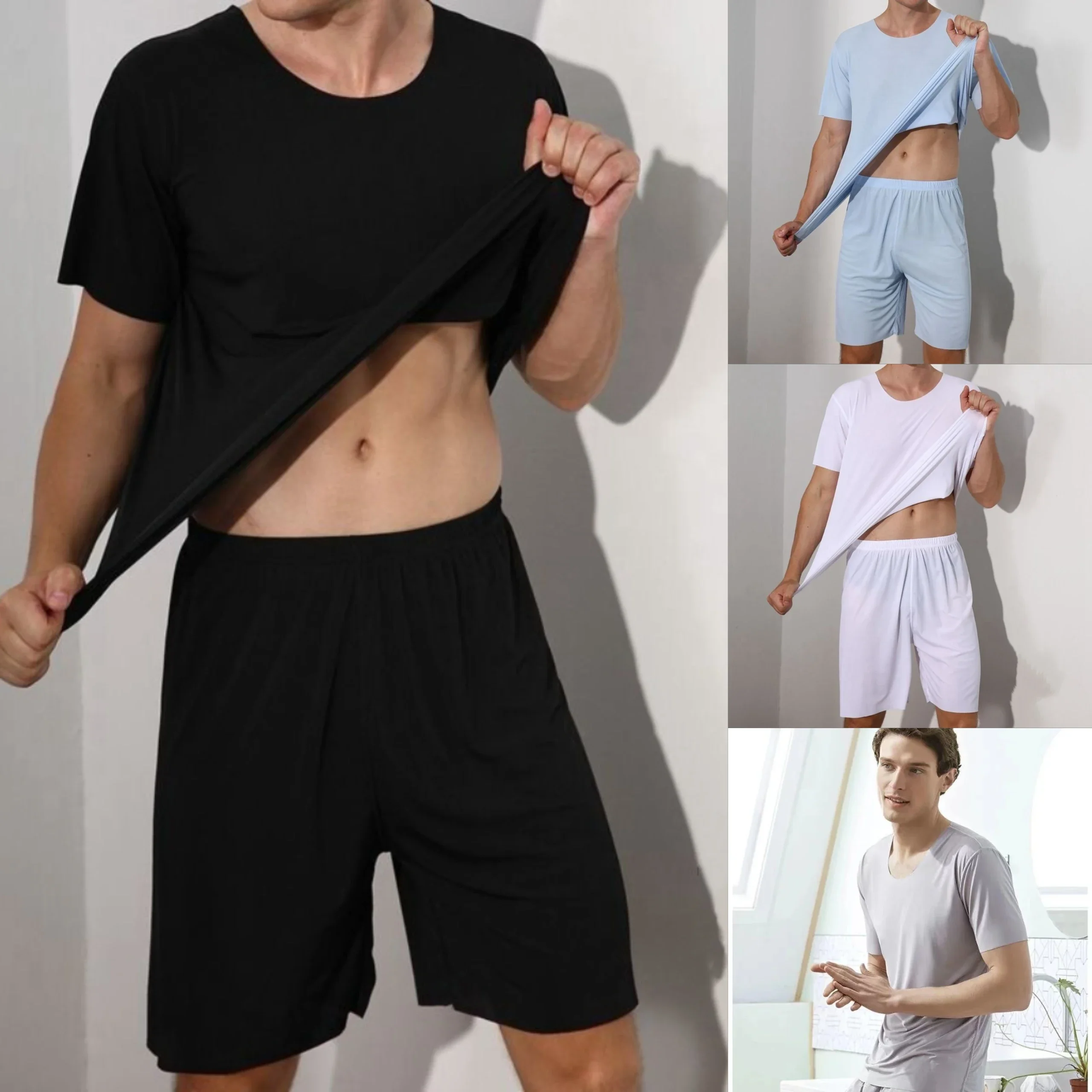 Men's Two-piece Short Sleeve Silk Pyjamas Set