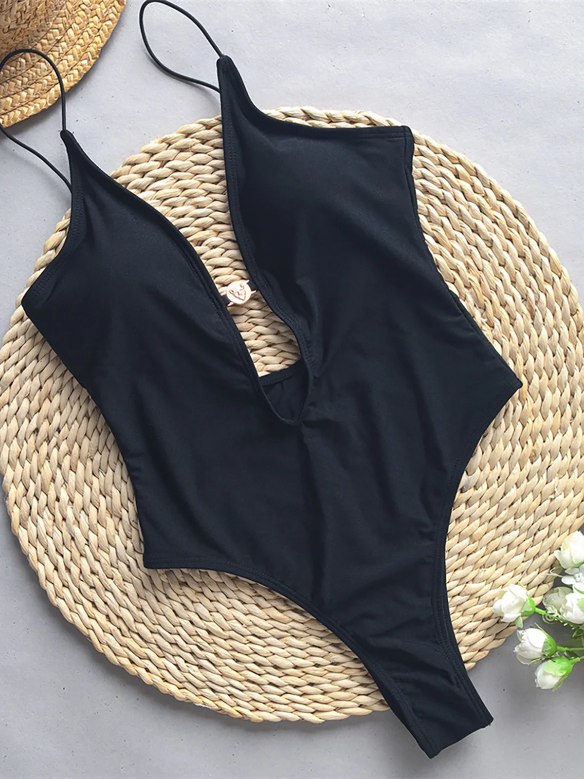 Women's Deep V-Neck Cut Out One Piece Swimwear