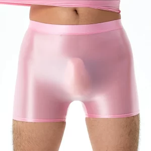 Men’s Transparent Glossy Boxers with U Convex Pouch