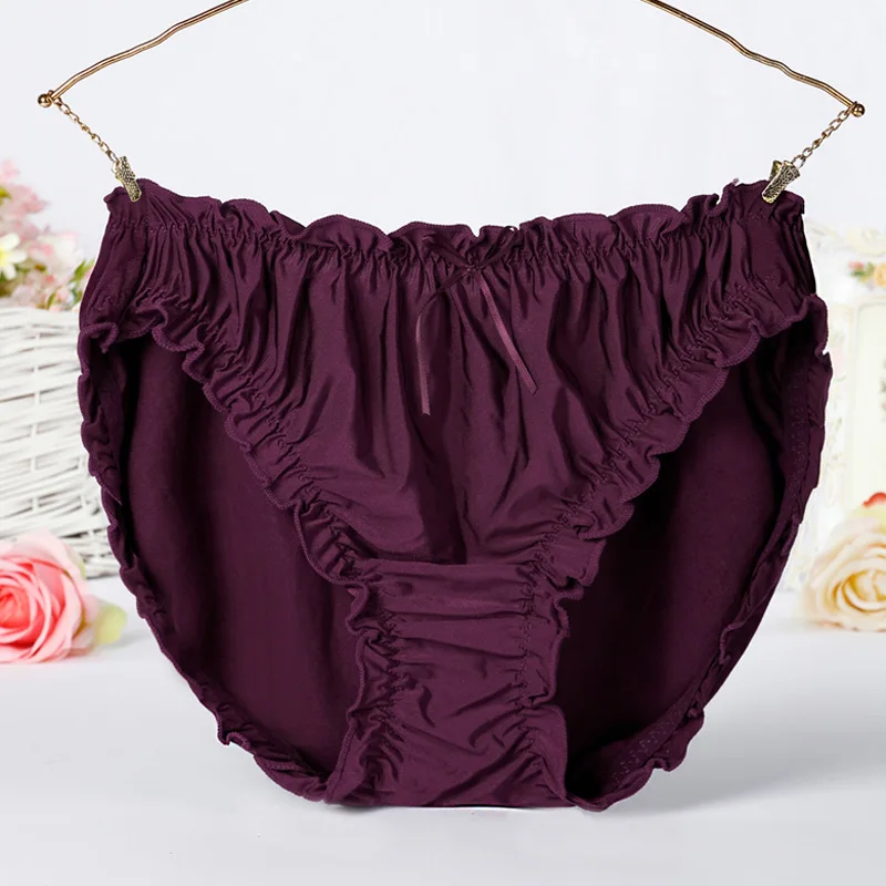 Women's Plus Size Mid Waist Bamboo Fibre Ruffles Rim Panties