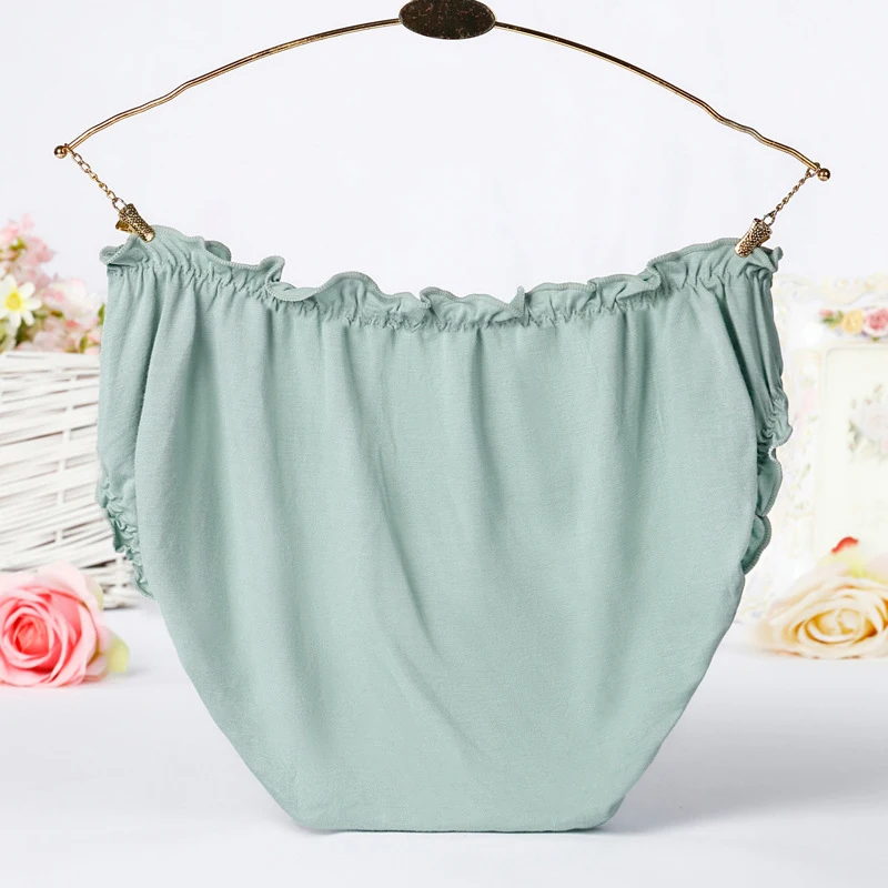 Women's Plus Size Mid Waist Bamboo Fibre Ruffles Rim Panties