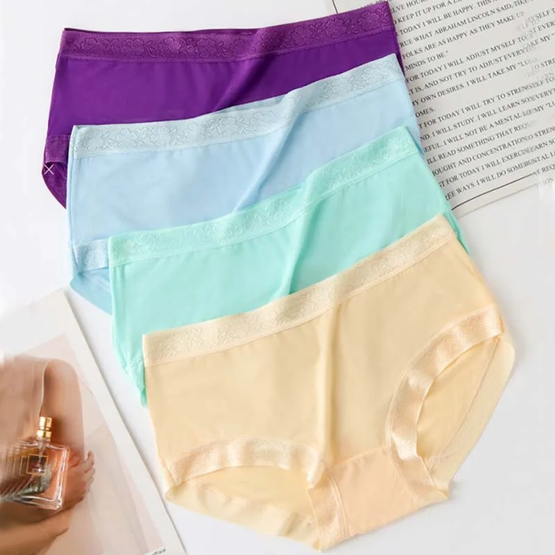 5Pcs Women's Bamboo Fibre Lace Seamless Panties