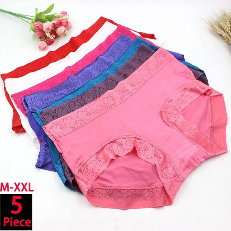 5Pcs Women's Bamboo Fibre Lace Seamless Panties
