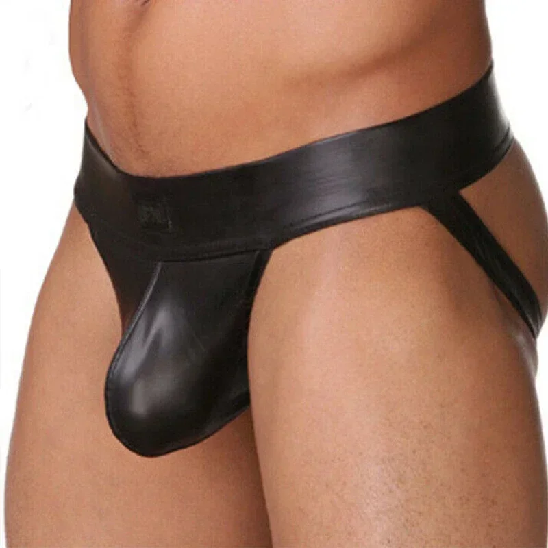 Men's PU Leather Low Waist Jockstrap Underwear