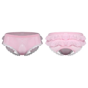 Men’s Ruffled Lace Trim Cutout Crotch/Normal Crotch Panties