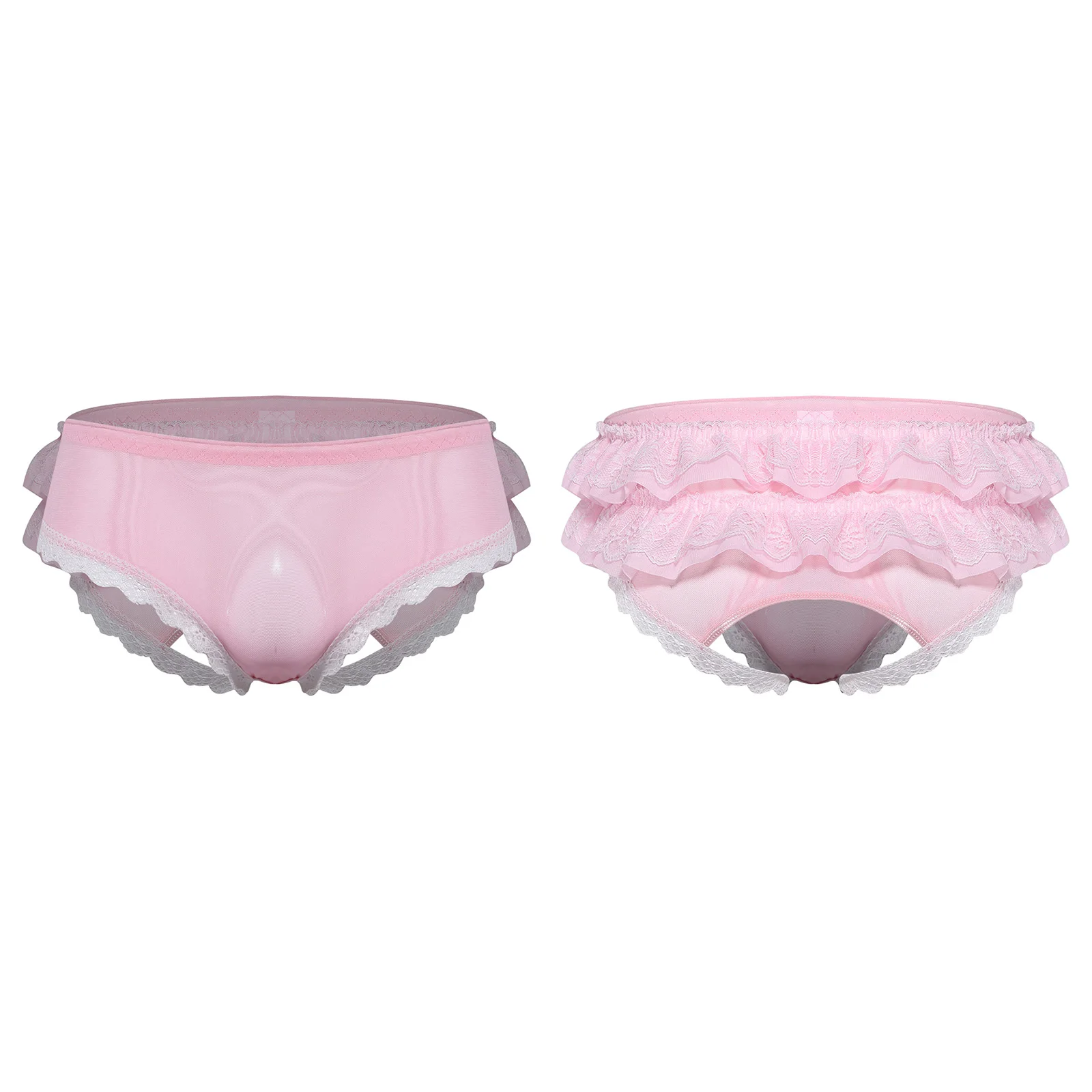 Men's Ruffled Lace Trim Cutout Crotch/Normal Crotch Panties - Image 2
