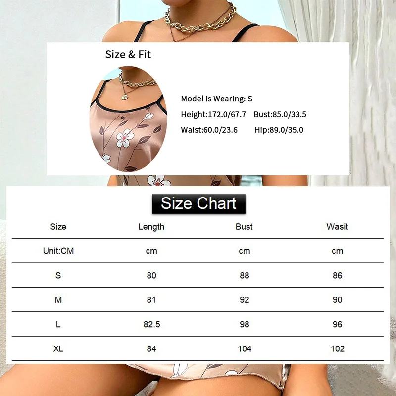 Women's Satin Floral Print Nightdress Size Chart